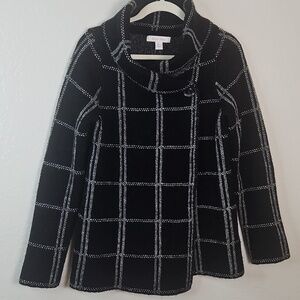 Ellen Tracy Black & White Windowpane Knit Jacket Coat Women’s Size L